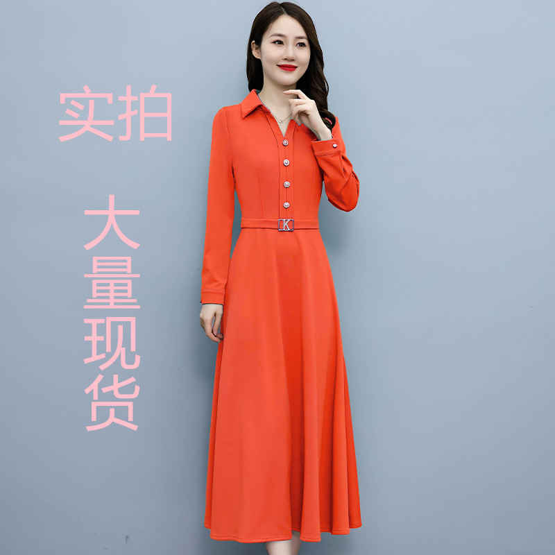 PF18369#新款韩版修身显瘦中长款女装时尚长袖连衣裙女裝貨源服裝批發