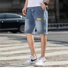 批发广州新塘男士牛仔短裤2024爆款松紧腰多口袋直筒五分裤工装裤子男