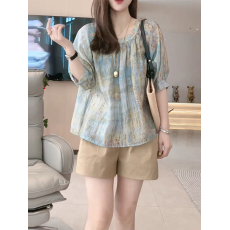 批发2026减龄洋气时尚套装扎染防晒衬衫女夏短裤休闲宽松小洋装两件套