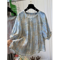 批发爆款独特漂亮扎染雪纺短袖小衫女<b class='q'>百搭</b>上衣宽松遮肚子2026夏季新款