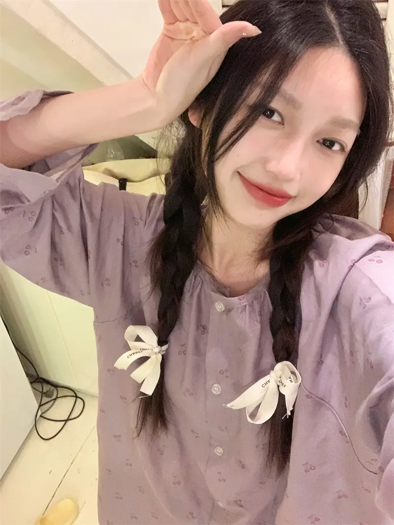 체리 프린팅 러블리 거즈 홈웨어 세트 상세 이미지 1