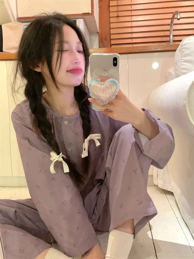 체리 프린팅 러블리 거즈 홈웨어 세트 상세 이미지 2