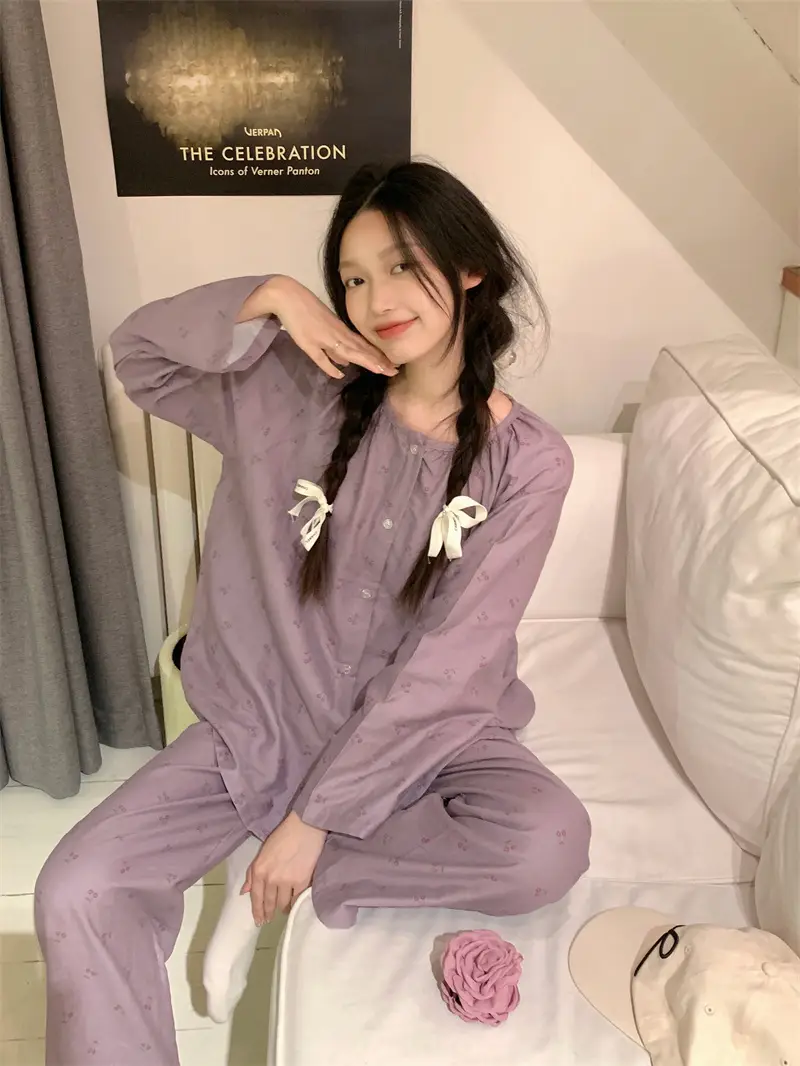 체리 프린팅 러블리 거즈 홈웨어 세트 상세 이미지 7