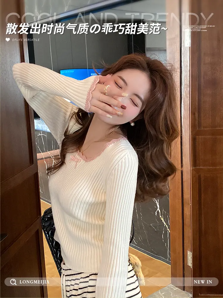 스퀘어넥 레이스 니트 상세 이미지 3