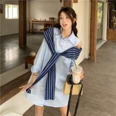 批发新款露肩polo领<b class='q'>衬衫</b><b class='q'>连衣裙</b>女秋季设计感小众艺术感别致短裙子