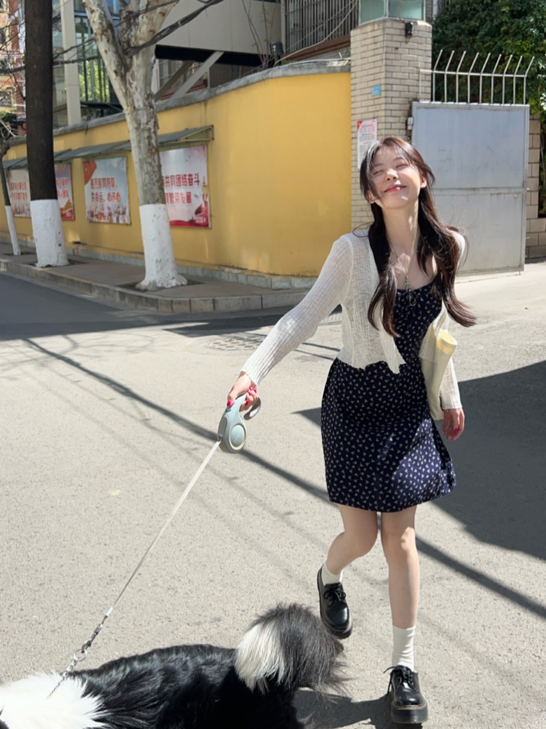 실사 정가 폭발 디자인 센스 파란색 꽃무늬 슬립 드레스