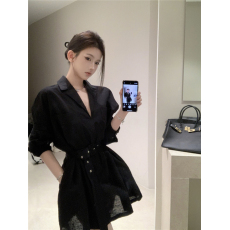 批发实拍秋装复古性感<b class='q'>小西装</b>领衬衫连衣裙女长袖收腰显瘦A字裙配腰带