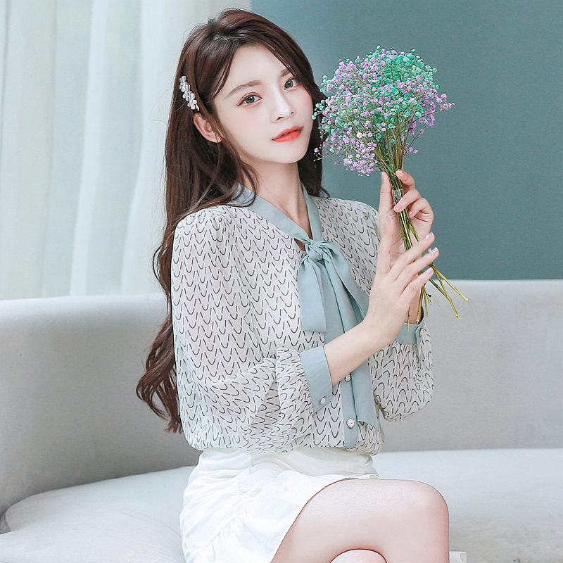 MY16413# 超仙雪纺衫女长袖设计感小众衬衫时尚打底衫女裝貨源服裝批發