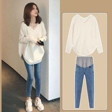 批发大量 2026网红<b class='q'>孕妇装</b>韩版百搭毛衣打底+托腹<b class='q'>孕妇</b><b class='q'>裤</b>两件套