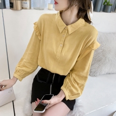 批发2026春秋装新款长袖雪纺衬衫女翻领娃娃衫<b class='q'>白色</b>洋气衬衣荷叶边上衣