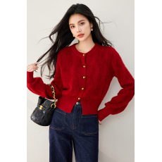 批发实拍◆◆红色毛衣女2025年冬季新款复古宽松长袖针织开衫