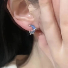 批发925银针小清新超仙蓝色月亮耳钉女ins潮百搭气质轻奢小众耳环耳饰