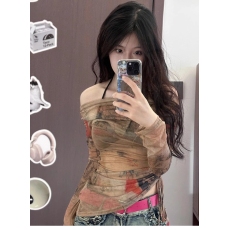 批发满天星 已出货 网纱布 一字肩T恤女夏季薄款长袖防晒<b class='q'>罩衫</b>