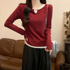 批发实拍1*1螺纹210克<b class='q'>长袖</b>t恤女2025春秋新款薄圆领假两件<b class='q'>打底衫</b>上衣