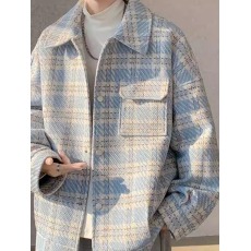 批发高中生外套男2024新款春秋款男士毛呢夹克小香<b class='q'>风</b>格子上衣男生衣服