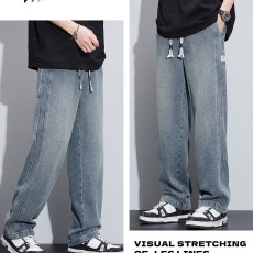 批发夏季薄款星空纹牛仔裤男士2024新款美式春秋休闲宽松直筒裤子耐磨