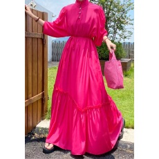 批发实拍2026新款系带小木耳边立领珍珠扣<b class='q'>荷叶边</b>长裙