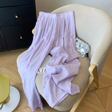 批发实拍 紫色亚麻宽松垂感女夏季高腰直筒<b class='q'>百搭</b>气质薄款灯笼裤