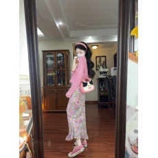 批发 实拍实价 复古碎花鱼尾连衣裙+开衫防嗮小外套