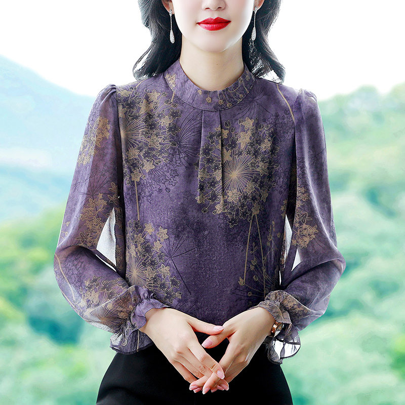 실사 빛 럭셔리 패션 프린트 꽃무늬 작은 셔츠 여성 여름 새로운 품격 외국 가스 슬림해 보이는 긴팔 셔츠