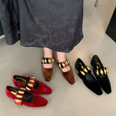 米庭复古设计感方头单鞋女2026早春新款时装鞋金属扣低跟玛丽珍鞋