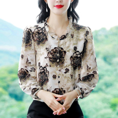 批发印花桑蚕雪纺衬衫女上衣2026春季新款女士印花气质显瘦衬衣<b class='q'>长袖</b>女