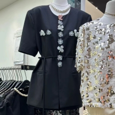 批发韩国东大门2026新款小香风黑色花朵短袖西装外套薄款西服上衣