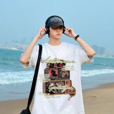 批发美式复古街头涂鸦短袖<b class='q'>嘻哈</b>印花t恤男潮牌宽松百搭上衣