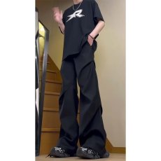 批发美式不规则宽松微喇西裤男女休闲裤春秋个性打褶阔腿裤男拖地长裤