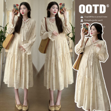 批发实拍~春季款新中式V领系带竹叶印花孕妇显瘦<b class='q'>连衣裙</b>