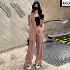 批发2026秋季新款西<b class='q'>装</b>套<b class='q'>装</b>女 设计感飘带宽松西服+垂感阔腿<b class='q'>裤</b><b class='q'>两件套</b>