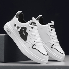 批发春季新款皮面冲孔透气青年小白鞋日常休闲工作低帮系带板鞋男鞋