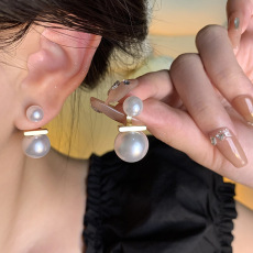 批发S925银针高级设计感一款两戴珍珠耳钉女轻奢小众百搭气质耳环耳饰