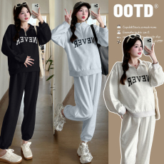 批发实拍现现~ 孕妇<b class='q'>装</b>2026春季新品休闲宽松显瘦胸前拉链字母卫衣套<b class='q'>装</b>