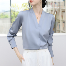 批发实拍2026春季新款<b class='q'>真丝</b>韩版百搭通勤基础款衬衫女长袖纯色雪纺衫