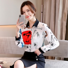 批发港风印花衬衫女设计感小众新款2026春秋款百搭上衣复古港味衬衣