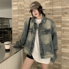 批发实拍实价 潮牌复古破洞做旧垫肩牛仔男女同款港风外套