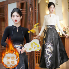 批发新中式国风针织保暖上衣改良松紧腰高端名媛淑女马面裙送腰封