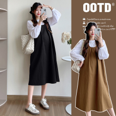 批发实拍~新款孕妇装<b class='q'>秋</b>冬俏皮甜美宽松显瘦背带裙气质遮肉两件套