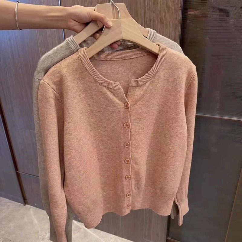 봄 가을 얇은 스타일 양모 니트 오픈 가디건 여성 한국 스타일 라운드 넥 루즈핏 쇼트 스타일 양모 스웨터 외부 가져 가라. 스웨터 코트 맨위