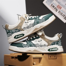 批发男鞋2024春季系带男士低帮板鞋皮面腰果花<b class='q'>复古</b>拼色厚底运动潮鞋