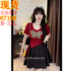 批发都市时髦精微胖扎染蝴蝶贴布短袖t恤收腰短款辣妹上衣