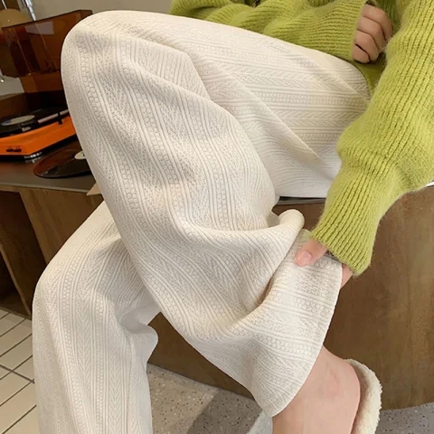 임산부 가을 겨울철 털이 있고 두꺼운 셰닐 밀 귀 기사 와이드 레그 팬츠 새로운 슬림해 보이는 스트레이트 바닥 청소 바지 긴 바지
