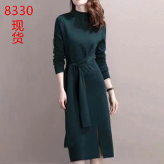 批发羊毛针织连衣裙女2025秋冬新款设计感系带打底裙气质半高领内搭裙