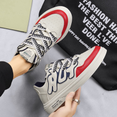 批发运动皮面撞色透气平底男鞋2024新款低帮系带日常休闲工作百搭板鞋