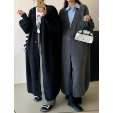 批发长款<b class='q'>毛衣</b>外套女慵懒风秋冬季宽松加厚气质高级感纯色针织开衫大衣