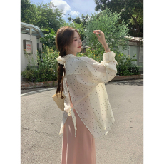 批发实拍~大码女装挂脖吊带<b class='q'>连衣裙</b>+韩系波点衬衣防晒外套上衣两件套