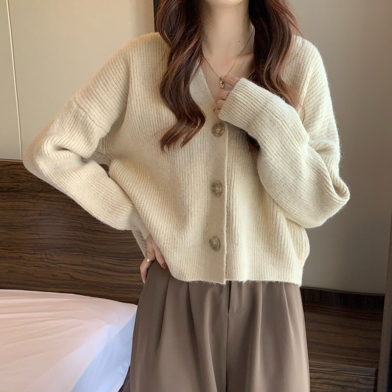 가을 겨울 V넥 느긋한 바람 니트 스웨터 디자인 센스 작은 대중 스웨터 오픈 가디건 봄 여성 Chic 맨위 두꺼운 재킷