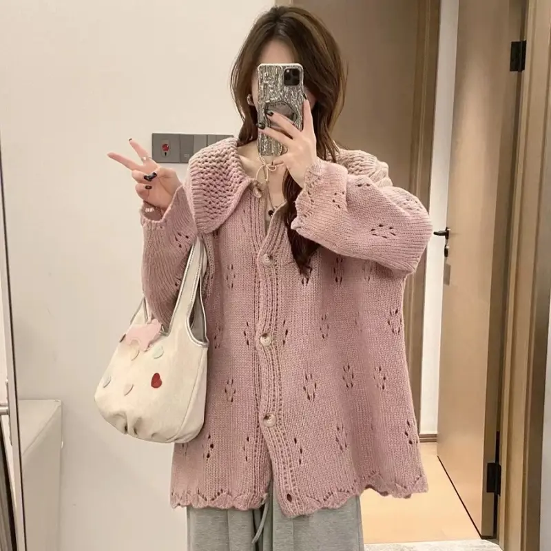 폴드 칼라 니트 카디건 상세 이미지 2