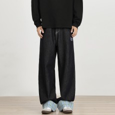 批发美式渐变牛仔裤男高街春季潮牌宽松休闲直筒裤子简约高街阔腿长裤